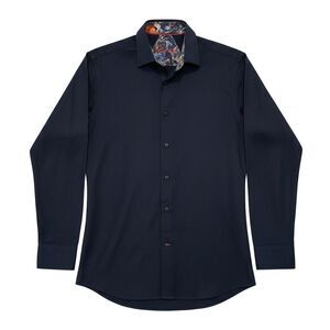 Visconti Black Button-Down Shirt Mens XL Paisley Inner Cuff Waffle Weave Cotton